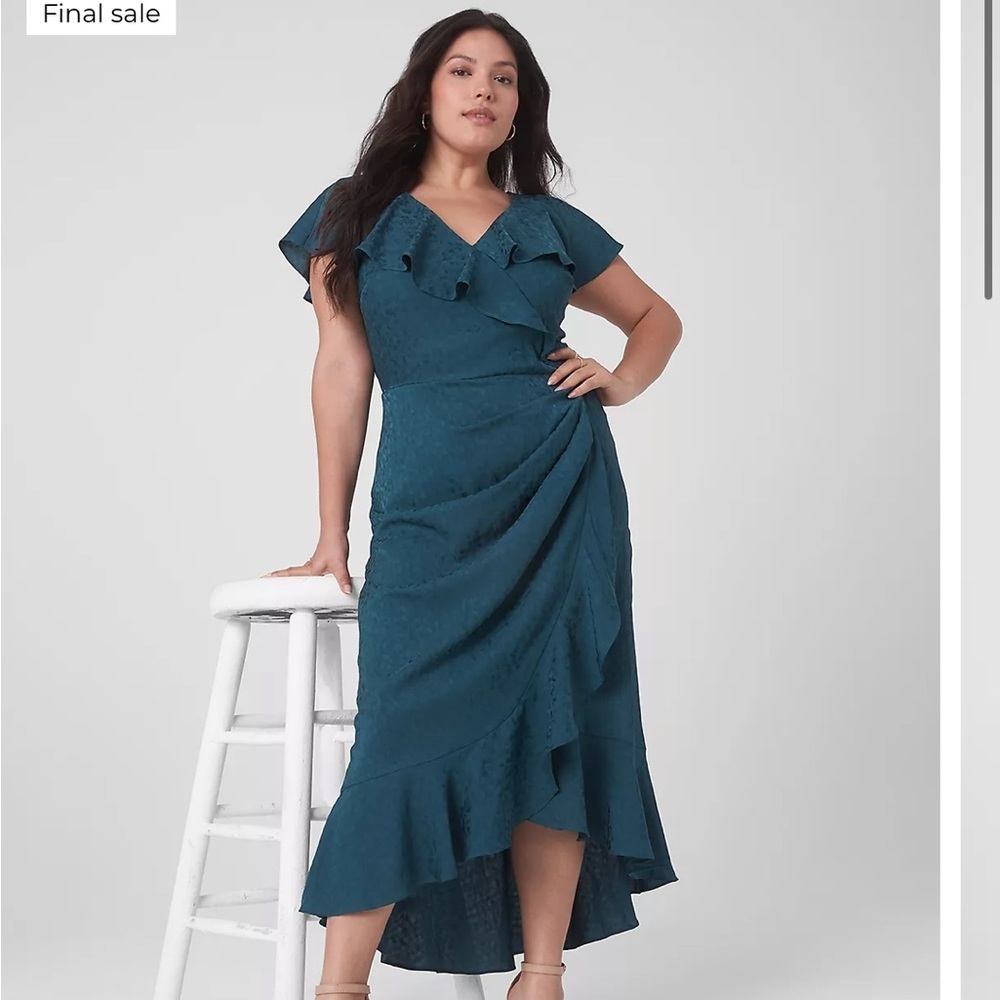 Lane Bryant leopard -ish satin jacquard ruffle midi dress